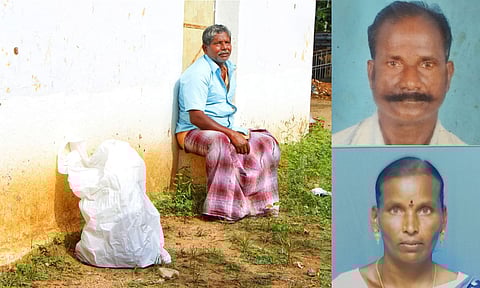 Kolanji with the bag carrying the severed heads of his wife and her suspected lover (Daily Thanthi)