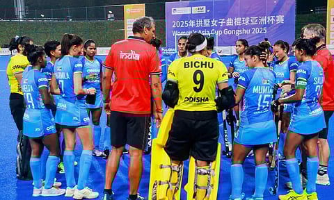 India players seen during a team huddle after the match 