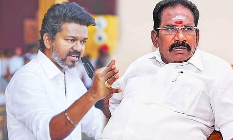 TVK president Vijay and Senior AIADMK leader Sellur Raju 