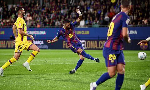Ferran Torres take a shot to score Barcelona's opener 