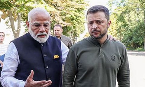 PM Modi with President of Ukraine Volodymyr Zelenskyy in Kiev in 2024 (ANI)