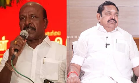 State Minister for Health and Family Welfare Ma Subramanian, AIADMK general secretary Edappadi K Palaniswami (L-R)