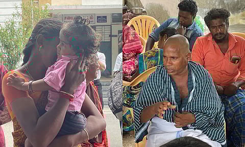 Two year old Saswika who lost her mother (left); Sakthivel who lost his wife and daughter (right)