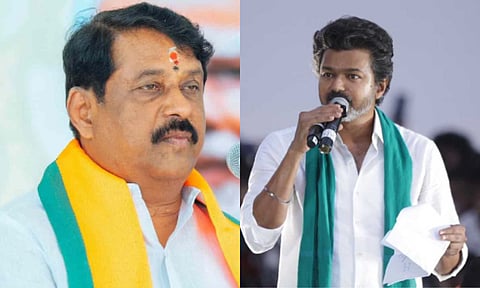 Nainar Nangenthran (left); TVK Vijay (right)