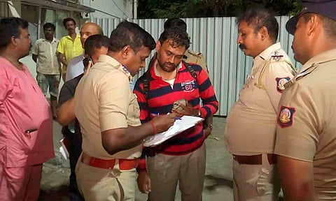 Police personnel at the site after an under-construction building collapses, in Chennai, Tuesday, Sept. 30 (PTI) 