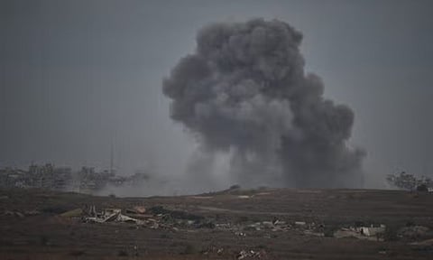 Smoke rises to the sky following an Israeli military strike in the northern Gaza Strip