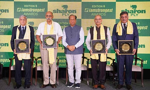 (L-R) Maj. Gen. Rajiv Narayanan, AVSM, VSM (Retired). Lt. Gen. P. R. Shankar, PVSM, AVSM, VSM (Retired), Mr. Vishnu Khemani - Managing Director, SharonPly. Lt. Gen. Dushyant Singh, PVSM, AVSM (Retired). Lt. Gen. S. Harimohan Iyer, AVSM** (Retired)
