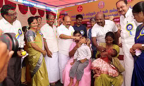 Health Minister Ma SubramanianLaunched the pulse polio immunisation drive at the Urban Primary Health Centre in Thiruneermalai, near Pallavaram,