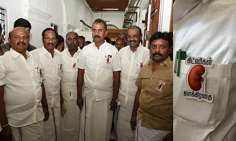 AIADMK members wearing 'Let Kidneys Be Safe' badges at the State Assembly on Oct 16, 2025. (X)