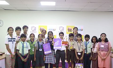 Dr TG Sivaranjani, Director, Kamakshi Memorial Hospitals (5th from right) and Dr Senthil Raj T, Consultant Cardiologist, Dr Kamakshi Memorial Hospitals (third from left rear) with the winners and semi-finalists of the Heart Wise quiz