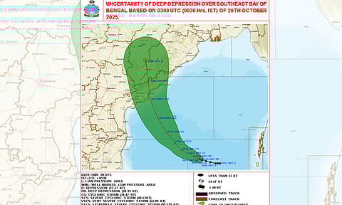 Deep depression in Bay of Bengal now lies 780 km off Chennai (Photo/X@Indiametdept)