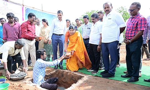  Kanimozhi Karunanidhi, Thoothukudi MP on Sunday performed bhoomi pooja to kick start the infrastructural development project under the aegis of the State Disaster Response Fund.