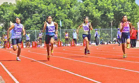 Students in action at state-level athlete event in Thanjavur on Wednesday 