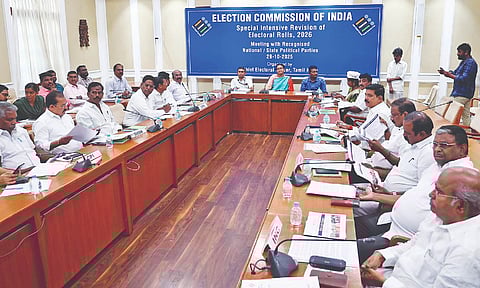 Chief Electoral Officer Archana Patnaik chairing the all-party meeting to discuss SIR at the State Secretariat on Wednesday