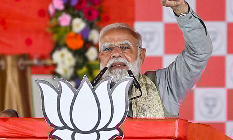 Prime Minister Narendra Modi addresses a public meeting ahead of the Bihar Assembly elections (PTI)
