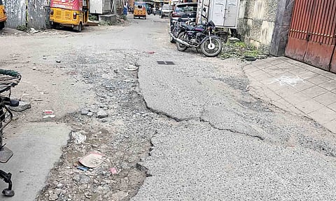 Battered stretch in Ashoka Nagar West Road, in Arumbakkam