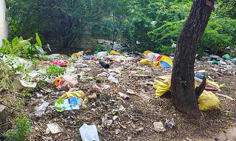Household and plastic waste-filled plot along Second Avenue Street in Sakthi Nagar