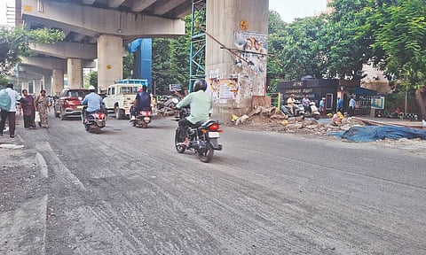 The milled Arcot Road that’s yet to be re-laid