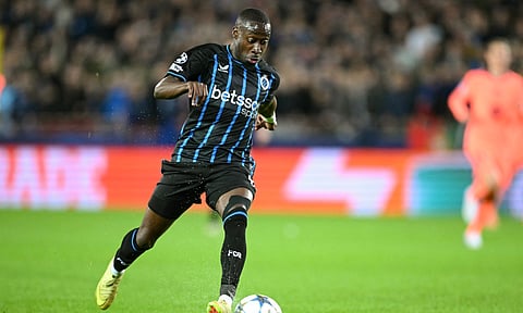 Goalscorer Carlos Forbs prepares to take against Barcelona