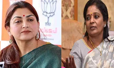 Senior BJP leader Tamilisai Soundararajan (R) and Tamil Nadu state BJP Vice President Kushboo (L) 