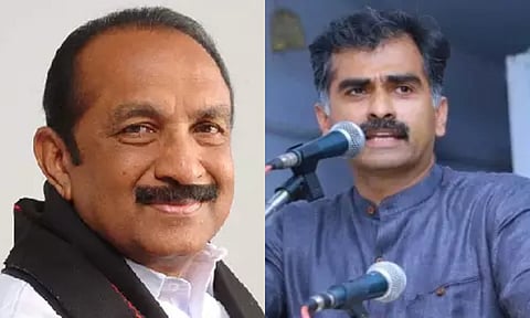 MDMK general secretary Vaiko and principal secretary Durai Vaiko (L-R)