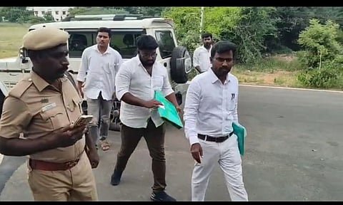 Tamilaga Vettri Kazhagam's legal team at the CBI PWD Circuit office in Karur