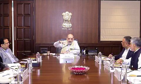  Union Home Minister Amit Shah chairs a high-level security review meeting, in New Delhi. (PTI)
