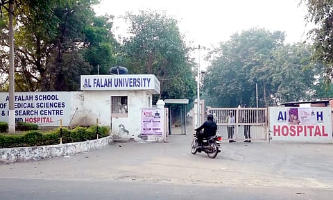A view of the Al-Falah University after 2,900 kg of explosives and inflammable material was recovered from two rented rooms of a Kashmiri doctor earlier this week, in Faridabad, Wednesday, Nov. 12, 2025. (PTI) 