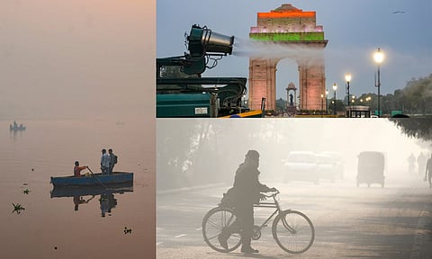 Commuters make their way amid low visibility as air quality continues to deteriorate in Delhi-NCR, in Gurugram, Wednesday, Nov. 12, 2025. Air pollution in the national capital was recorded in the "severe" category on Wednesday morning for the second consecutive day. (PTI)