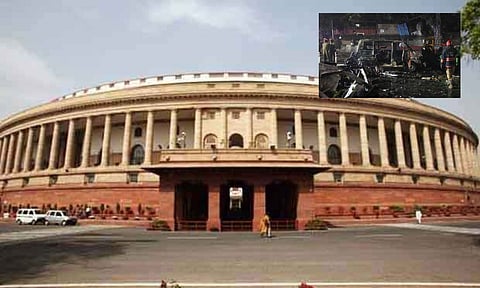 indian Parliament and Visual from the blast 