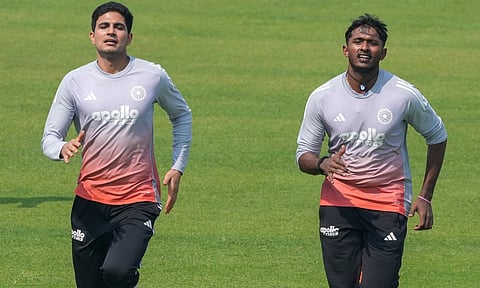 Shubman Gill and Sai Sudharsan warm up ahead of training