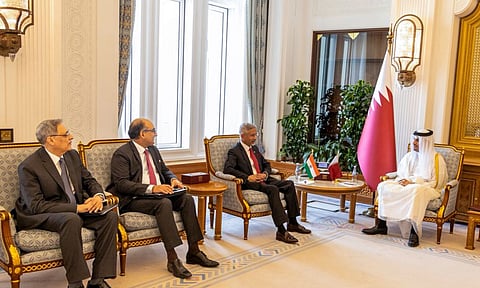  In this image posted on Nov. 16, 2025, Union External Affairs Minister S Jaishankar during a meeting with Qatar's Prime Minister Mohammed bin Abdulrahman bin Jassim Al Thani, in Doha. (@DrSJaishankar/X via PTI Photo)