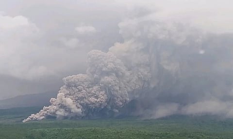 In this photo released by the Geological Agency (Badan Geologi) of Indonesia's Ministry of Energy and Mineral Resources, Mount Semeru releases volcanic materials during an eruption in Lumajang, East Java, Indonesia (AP)