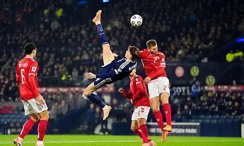 Scott McTominay executes a bicycle kick to score for Scotland 