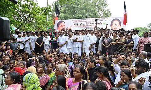 AIADMK on Thursday staged a protest against the ruling DMK government (Photo: Hemanathan M)