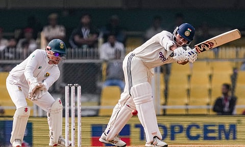India's Yashasvi Jaiswal plays a shot during day three of the second Test cricket match between India and South Africa, at ACA Stadium in Guwahati (PTI)