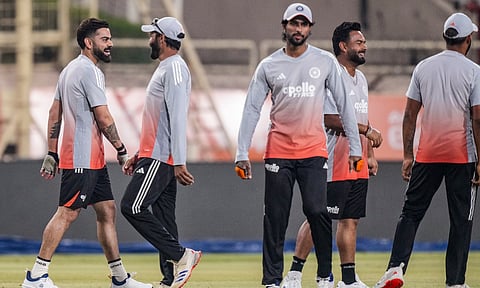 Virat Kohli, Ravindra Jadeja, Tilak Varma and Rishabh Pant at a training session on Friday ahead of the first ODI against SA