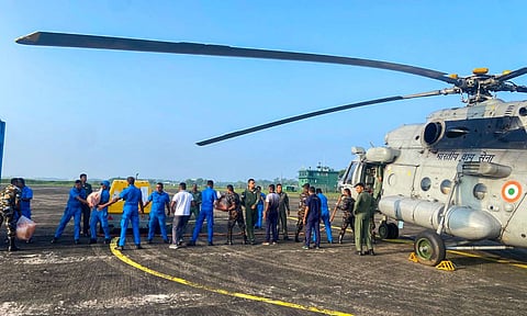 Relief material being offboarded from INS Sukanya as part Operation Sagar Bandhu in Sri Lanka (PTI) 
