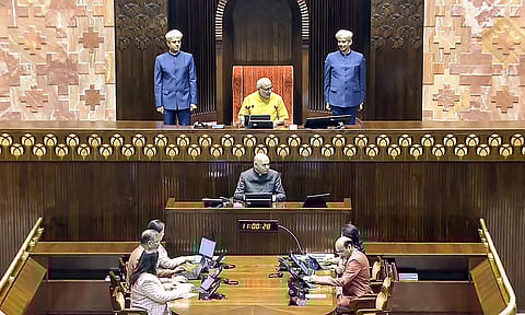 Rajya Sabha Chairman CP Radhakrishnan conducts the proceedings in the House during the Winter Session of Parliament, in New Delhi, Wednesday, Dec. 3, 2025 (PTI) 