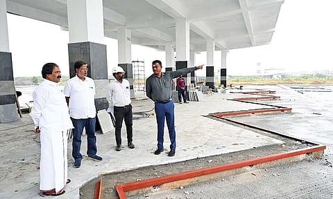 Tiruchy Mayor Mu Anbalagan inspecting the omnibus terminus works at Panjapur on Wednesday 