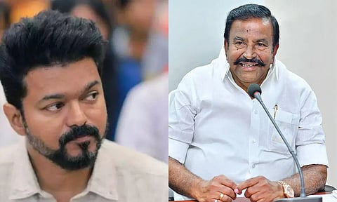  TVK chief actor Vijay, Municipal Administration Minister and DMK principal secretary KN Nehru