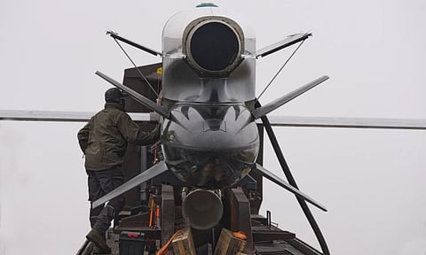 Workers and military inspect Ukrainian Fire Point’s Flamingo missiles during handover to the military in an undisclosed location in Ukraine. (Photo: AP)