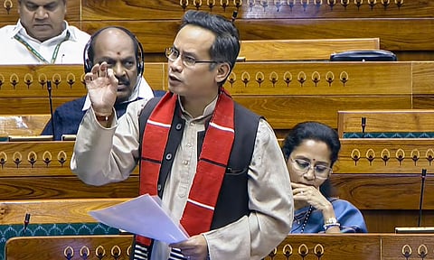 Congress MP Gaurav Gogoi speaks in the Lok Sabha during the Winter session of Parliament, in New Delhi, Friday, Dec. 5, 2025. (PTI) 