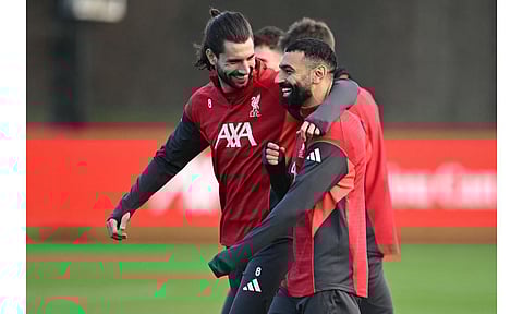 Dominik Szoboszlai and Mohamed Salah during a training session