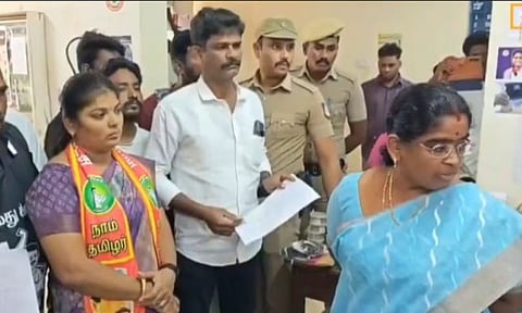 NTK candidate Induja taking up the issue with the Collector in Sivaganga on Monday