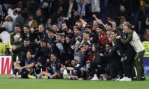 Celta Vigo players celebrate after the win