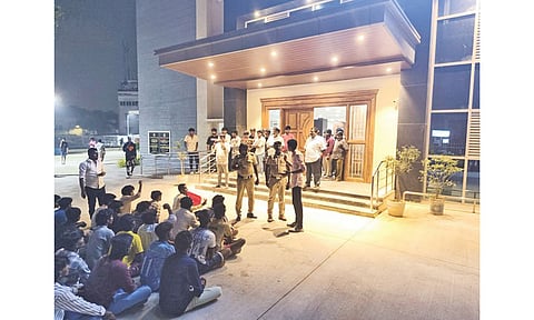 Students protesting outside the hostel 