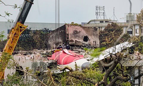 NDRF and security personnel at the site of the Air India plane crash in Ahmedabad, Saturday, June 14, 2025. A London-bound Air India plane crashed moments after taking off from the Ahmedabad airport on Thursday, killing 241 people on board, and several others on the ground. (PTI) 