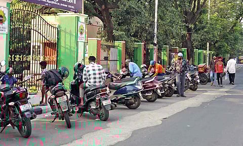 Two-wheelers parked outside the May Day park in Chintadripet on Sunday evening