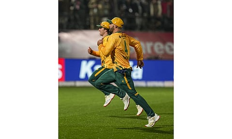 South African captain Aiden Markram with Dewald Brevis (Photo: PTI)